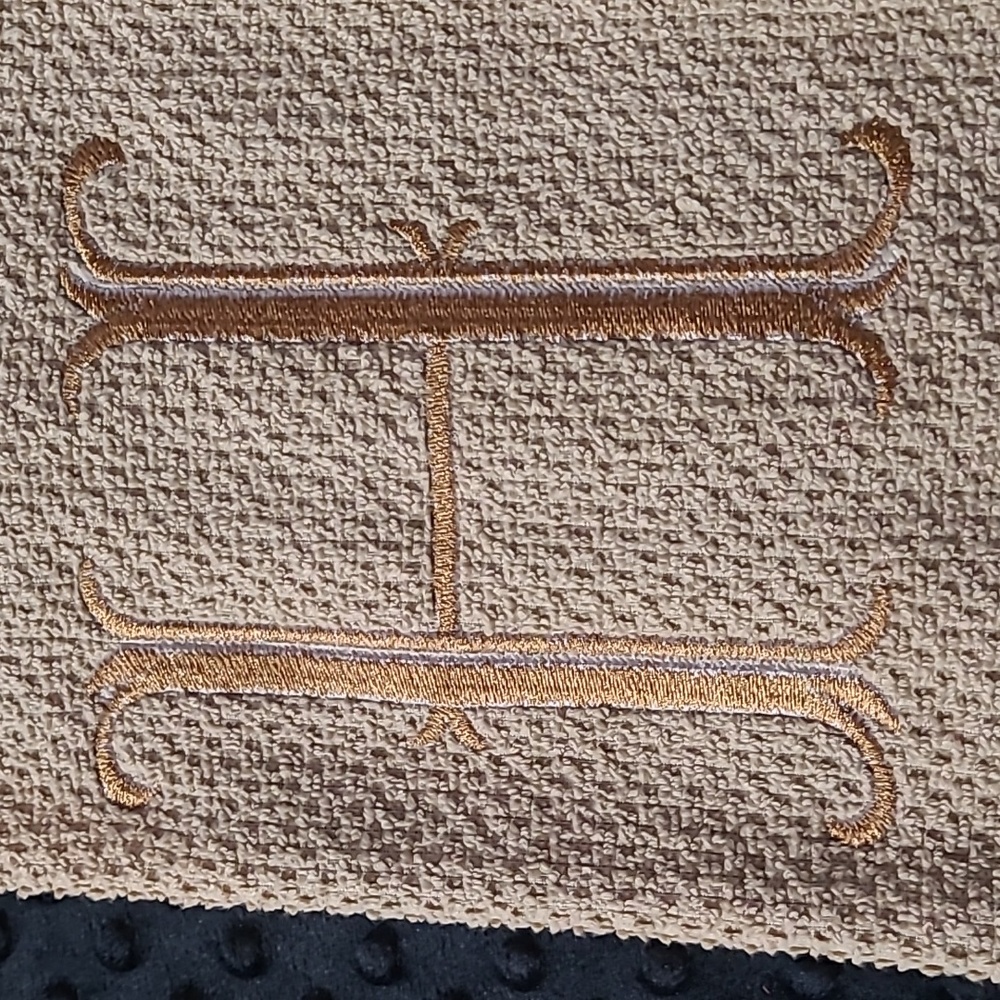 Embroidered H on a tan  dish towel  26 L X 15 1/2 W - Picture 2 of 6